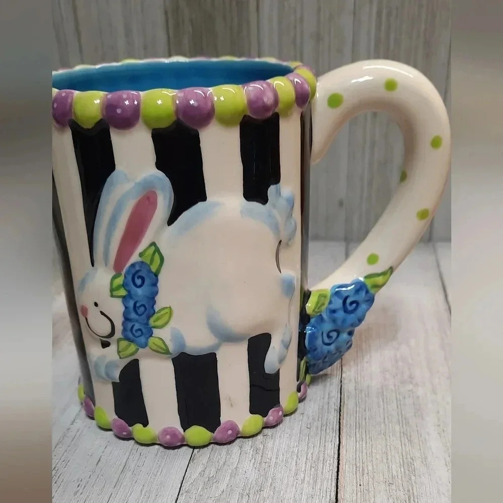 Essentials by Home Set of  2 Easter Floral Rabbit Large Coffee Mugs Whimsical - Picture 6 of 6